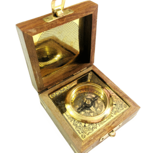 Top view of a vintage brass compass