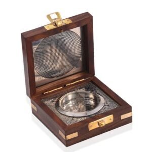 Top view of a vintage Silver Finish brass compass