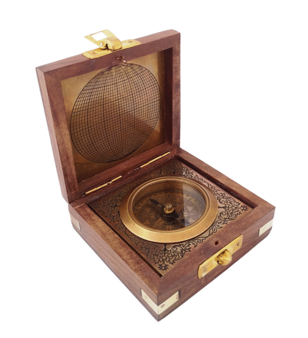 Side view of a Antique Finish brass compass