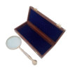 Vintage Brass Magnifying Glass With Mother of Pearl Inlay in Wooden Box - Image 3