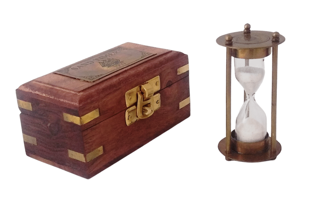Front view of Sand Timer with wood box