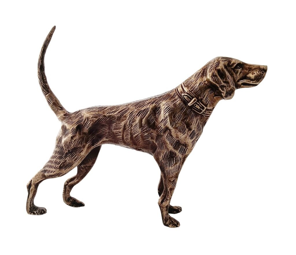 Side view of Antique Brass Finish Metal Dog Sculptures