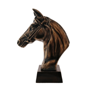 Side view of Antique Brass Finish Horse Bust Sculptures