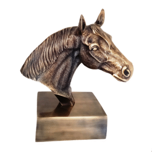 Side view of Antique Brass Finish Horse Head Bust Sculptures