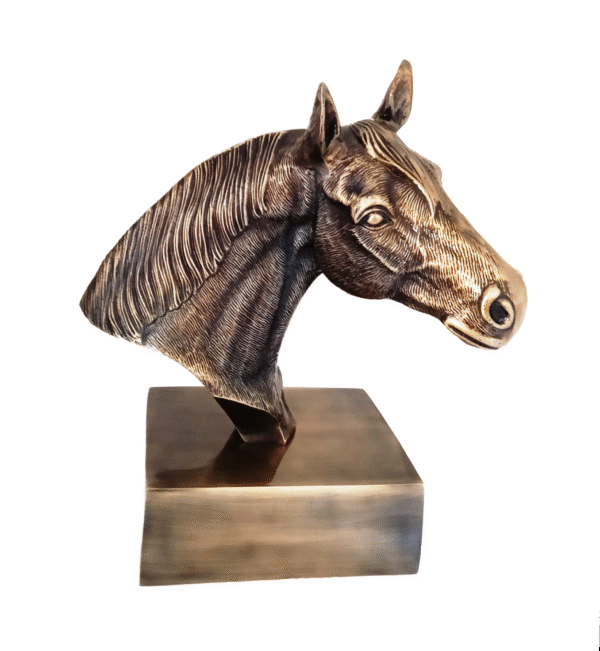 Side view of Antique Brass Finish Horse Head Bust Sculptures