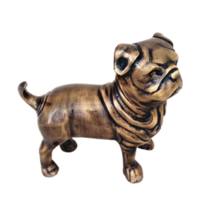 Side view of Antique Brass Finish Metal Pug Dog Sculptures