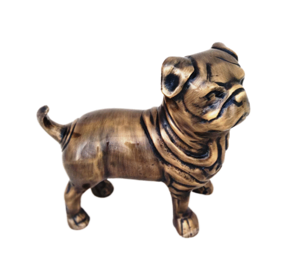Side view of Antique Brass Finish Metal Pug Dog Sculptures