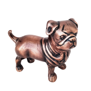 Side view of Antique Copper Finish Metal Pug Dog Sculptures