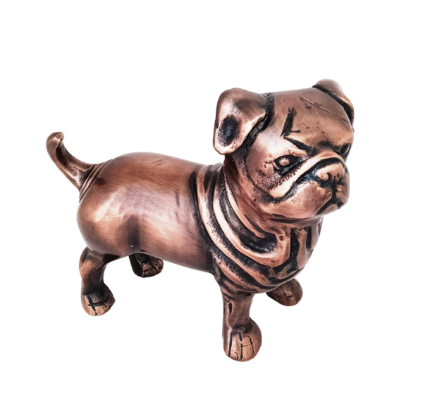 Side view of Antique Copper Finish Metal Pug Dog Sculptures
