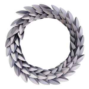 Front view of Silver Metal Laureal Round Wreath