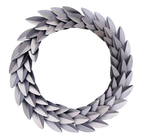 Front view of Silver Metal Laureal Round Wreath