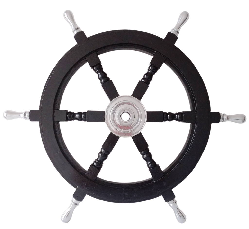 Front view of 24" Black Wooden ship wheel