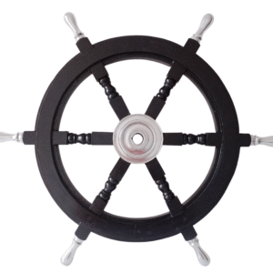 Front view of 24" Black Wooden ship wheel