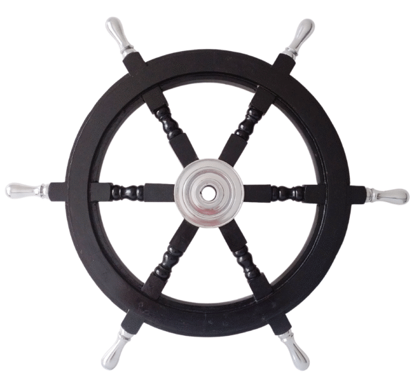 Front view of 24" Black Wooden ship wheel