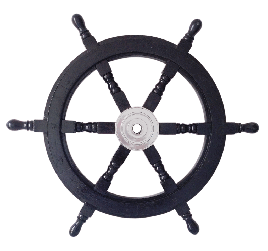 Front view of 24" Black Wooden ship wheel