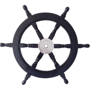 Front view of 24" Black Wooden ship wheel
