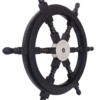 Left side view of 24" Black Wooden ship wheel