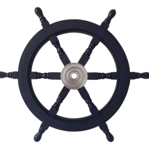 Front view of 24" Dark Blue Wooden ship wheel