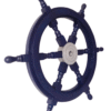 Left side view of 24" Dark Blue Wooden ship wheel