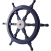 Right side view of 24" Dark Blue Wooden ship wheel