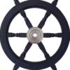 Close up view of 24" Dark Blue Wooden ship wheel