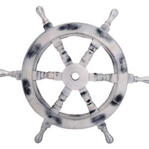 Front view of 18" White Wooden ship wheel