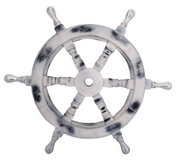 Front view of 18" White Wooden ship wheel