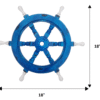 Front view of 18" Blue Wooden ship wheel with measurement