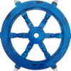 Close up view of 18" Blue Wooden ship wheel