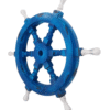 Right side view of 18" Blue Wooden ship wheel