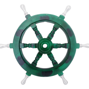 Front view of 18" Green Wooden ship wheel