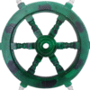 Close up view of 18" Green Wooden ship wheel