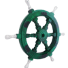 Left side view of 18" Green Wooden ship wheel