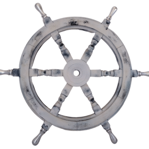 Front view of 24" White Wooden ship wheel