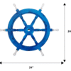 Front view of 24" Blue Wooden ship wheel with measurement