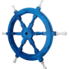 Right side view of 24" Blue Wooden ship wheel