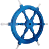Left side view of 24" Blue Wooden ship wheel