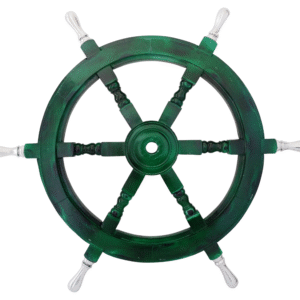Front view of 24" Green Wooden ship wheel