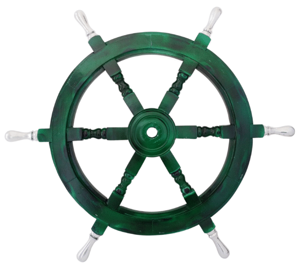 Front view of 24" Green Wooden ship wheel