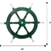 Front view of 24" Green Wooden ship wheel with measurement