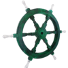 Left side view of 24" Green Wooden ship wheel