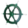 Right side view of 24" Green Wooden ship wheel