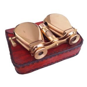 Top view of Brass Folding Binoculars with Leather Case