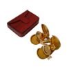 Side view of Brass Folding Binoculars with Leather Case