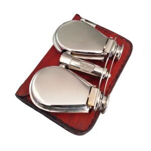 Top view of Nickel Plated Brass Folding Binoculars with Leather Case