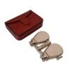 Side view of Nickel Plated Brass Folding Binoculars with Leather Case